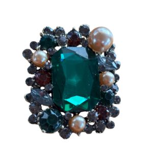 Broche Retro Groen/Rood met imitatie parel ( Goudkleurig ) 4.7 x 4.0 cm