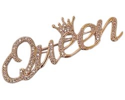 Broche Queen met kroontje Strass ( Goudkleurig ) 5 x 1.8 cm