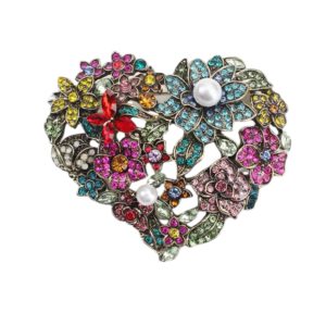 Broche Retro Hart Strass met imitatie Parel ( Goudkleurig ) 6.1 x 7.1 cm