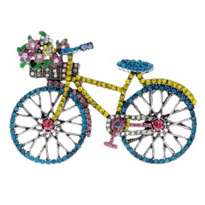 Broche Fiets Strass met Bloemenmandje ( 5.5 x 4,0 cm )