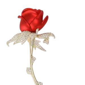 Broche Roos Strass ( Rood ) goudkleurig 6.0 x 3.0 cm
