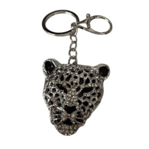 Sleutelhanger Panter Hoofd Strass ( 4.5 x 4.5 cm ) Zilverkleurig