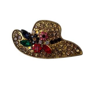 Broche Hoed golvend Strass ( Goudkleurig ) 5,2 x 2,5 cm