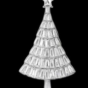 Broche Kerstboom Strass Zilverkleurig ( 6.7 x 3.8 cm )