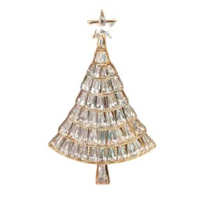 Broche Kerstboom Strass Goudkleurig ( 6.7 x 3.8 cm )