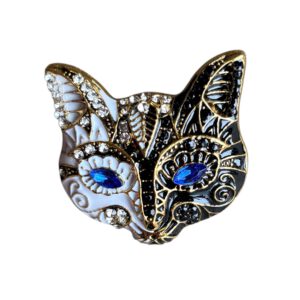 Broche Kat Masker Strass ( Goudkleurig ) 3 x 3.4 cm