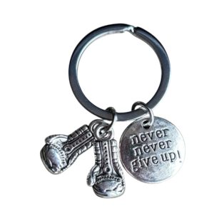 Sleutelhanger Never Never Gife Up! ( met bokshandschoenen) 6 x 3 cm