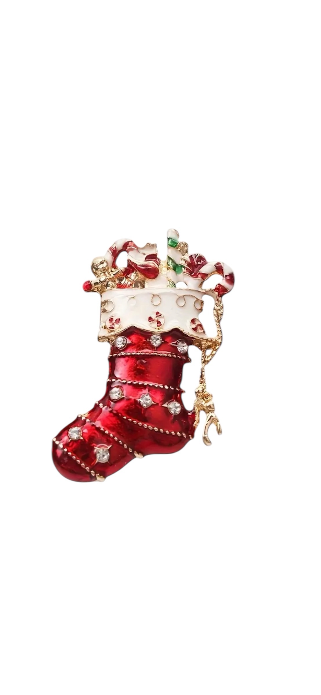 Broche Kerstlaars Rood ( Goudkleurig) 4.3 x 2.7 cm