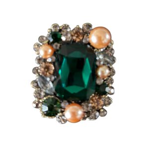 Broche Retro Groen met imitatie parel ( Goudkleurig ) 4.7 x 4.0 cm