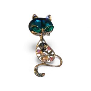Broche Kat Strass ( blauw ) Goudkleurig 5.8 x 2.8 cm