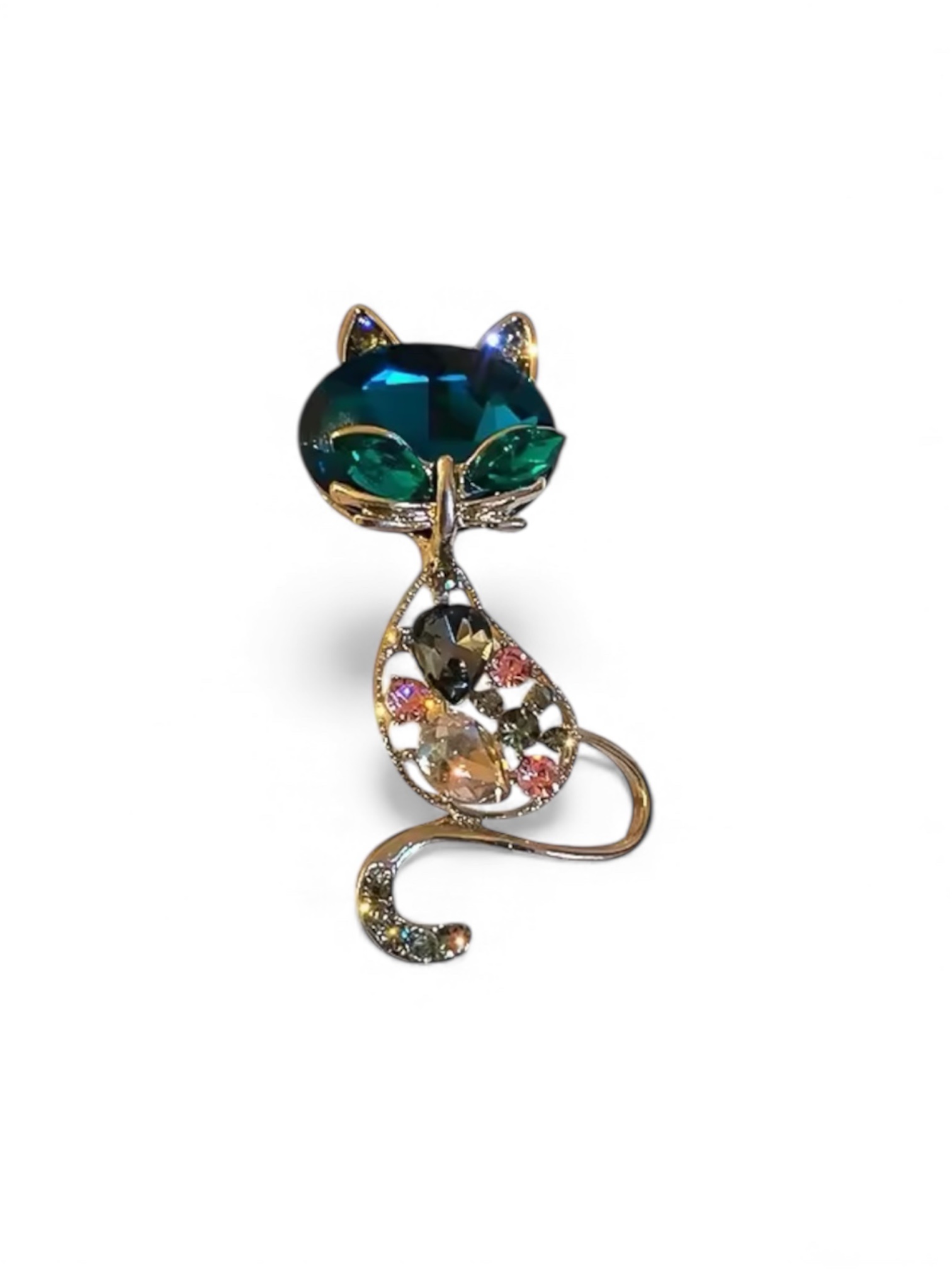 Broche Kat Strass ( blauw ) Goudkleurig 5.8 x 2.8 cm