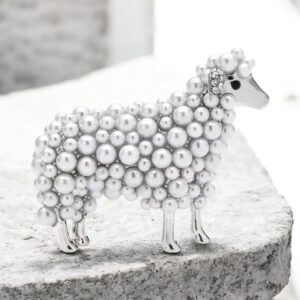 Broche Schaap met imitatie Parel ( 3.9 x 4.6 cm )