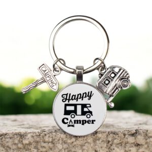 Sleutelhanger Happy Camper ( met bordje Camping en Caravan ) 6 x 3 cm