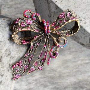 Broche Retro Strik Strass Roze ( Goudkleurig ) 6.5 x 6 cm