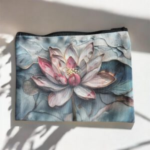 Stoffen Toilettas Lotusbloem met rits (make-uptasje, etui of reisetui ) 22 x 16 cm