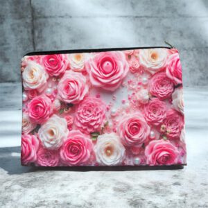 Stoffen Toilettas Roze Rozen met rits (make-uptasje, etui of reisetui ) 26 x 18 cm