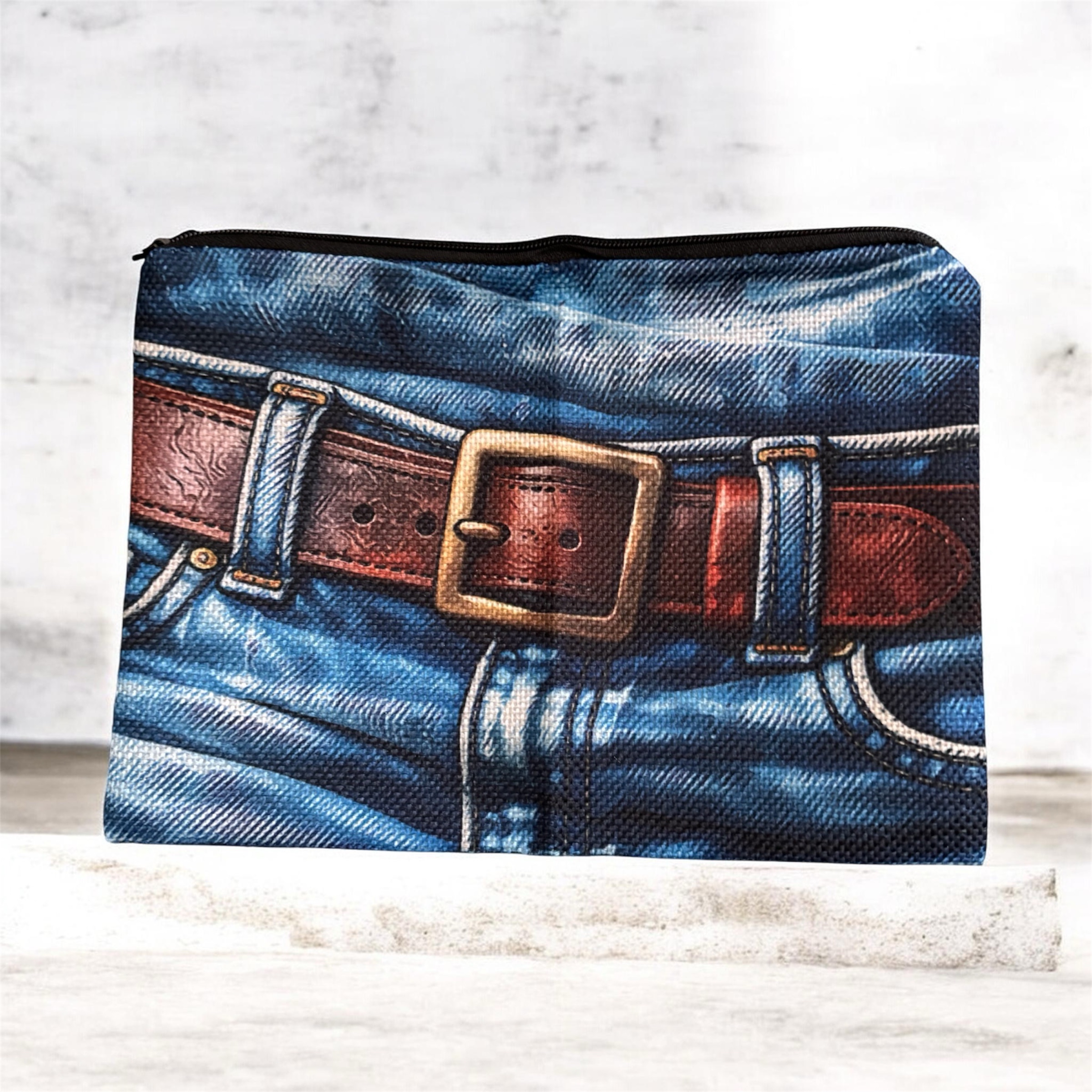 Stoffen Toilettas Broek/Riem met rits (make-uptasje, etui of reisetui ) 21 x 15.5 cm