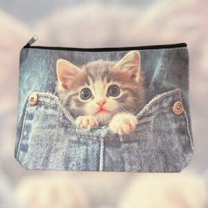 Stoffen Toilettas Kat in Broekzak met rits (make-uptasje, etui of reisetui ) 23 x 17 x 4.5 cm
