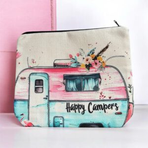 Stoffen Toilettas Happy Campers met rits (make-uptasje, etui of reisetui ) 22 x 18.5 x 5 cm
