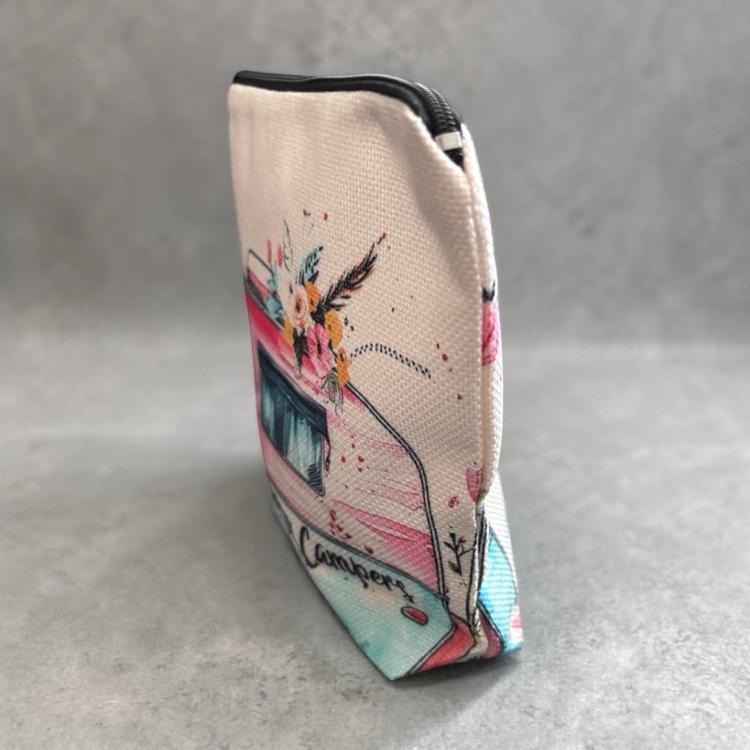 Stoffen Toilettas Happy Campers met rits (make-uptasje, etui of reisetui ) 22 x 18.5 x 5 cm - Afbeelding 2