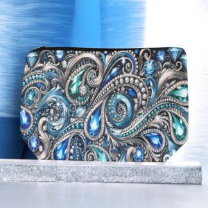 Stoffen Toilettas Sierlijk Blauw met rits (make-uptasje, etui of reisetui ) 24.5 x 16.5 x 7 cm