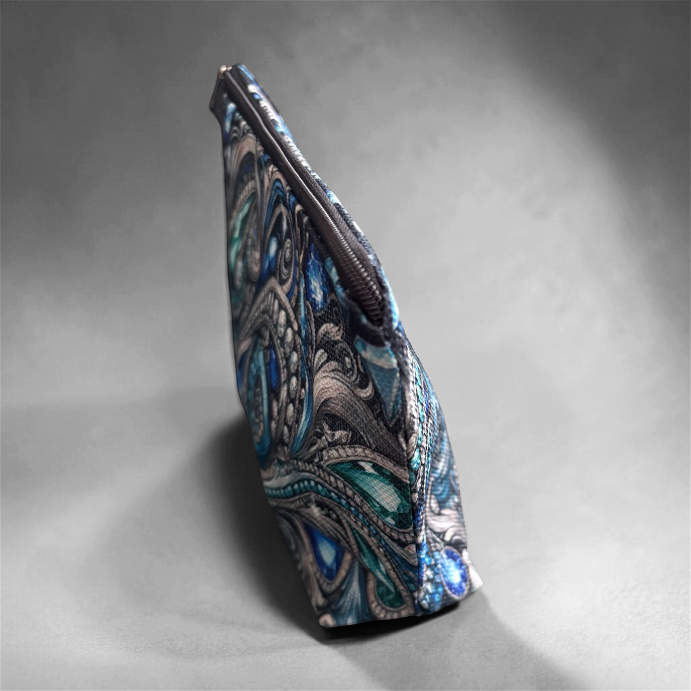 Stoffen Toilettas Sierlijk Blauw met rits (make-uptasje, etui of reisetui ) 24.5 x 16.5 x 7 cm - Afbeelding 2
