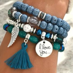Bohemian Armbanden I Love You 18 cm ( kleur Blauw ) Set 4 stuks