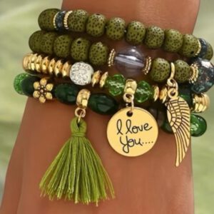 Bohemian Armbanden I Love You 18 cm ( kleur Groen ) Set 4 stuks