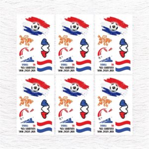 Tattoo Stickers Voetbal Holland Nr: 914 ( Orange Leeuw/Nederlandse Vlag etc (6 Vellen 12 x 7.6 cm )