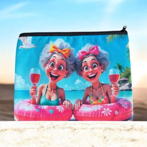 Stoffen Toilettas 2 Vrolijke Dames met rits (make-uptasje, etui of reisetui ) 25.5 x 20 cm