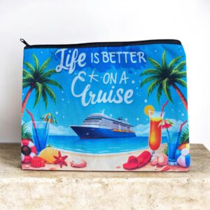 Stoffen Toilettas Life Is Better On A Cruise met rits (make-uptasje, etui of reisetui ) 25.5 x 20 cm