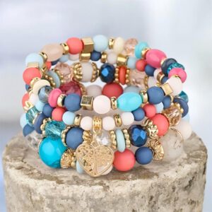 Bohemian Armbanden Kleurrijk (met levensboom als hartje ) 18 cm / Set 4 stuks