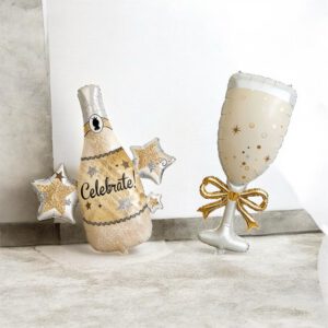 Folieballon Celebrate Champagnekleurige fles met glas (Fles 72 cm /Glas 96.5 cm)