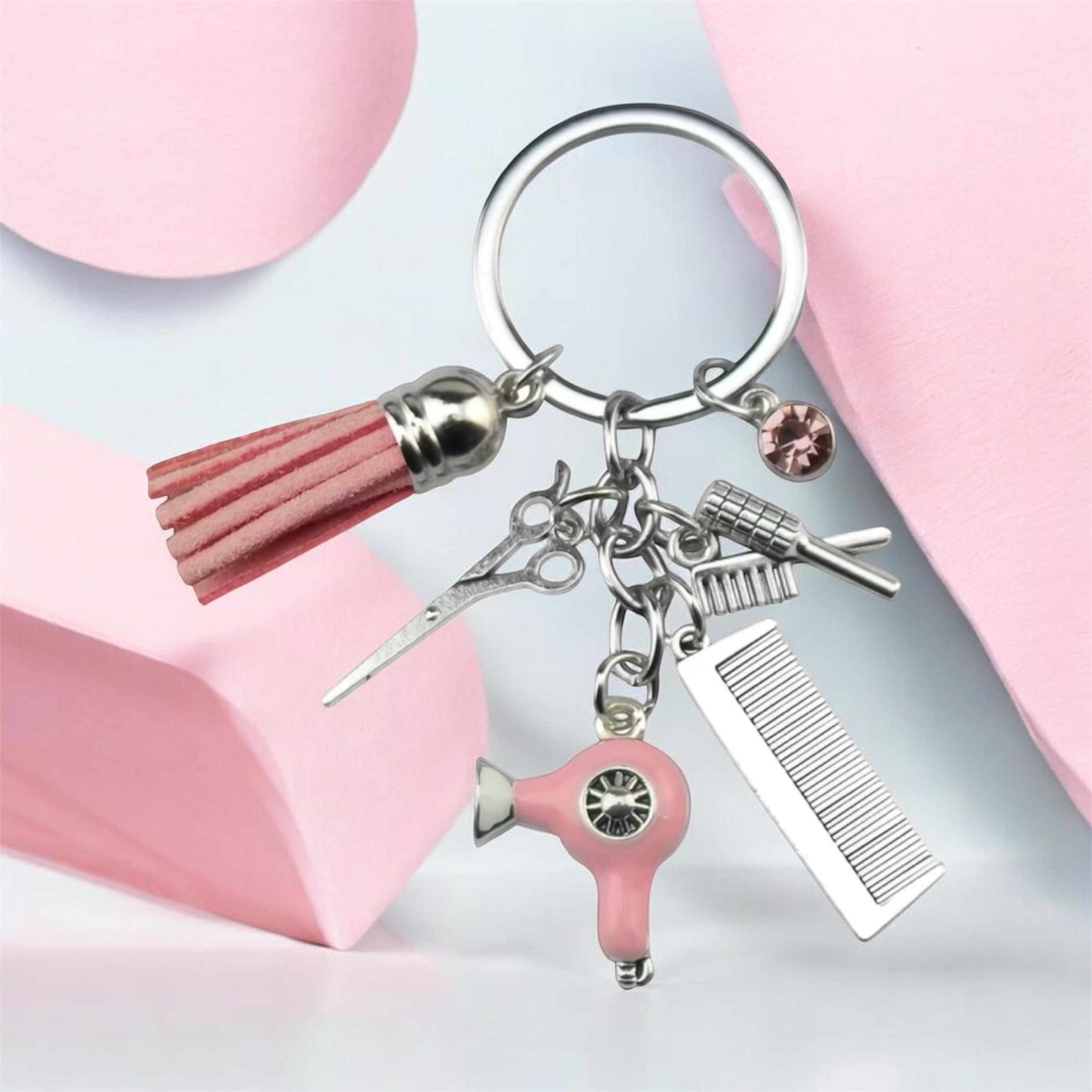 Sleutelhanger Kapperset Roze ( Fohn /Schaar/ Borstel/Kam etc )