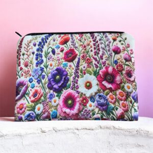 Stoffen Toilettas Bloemen met rits (make-uptasje, etui of reisetui ) 21 x 16 cm