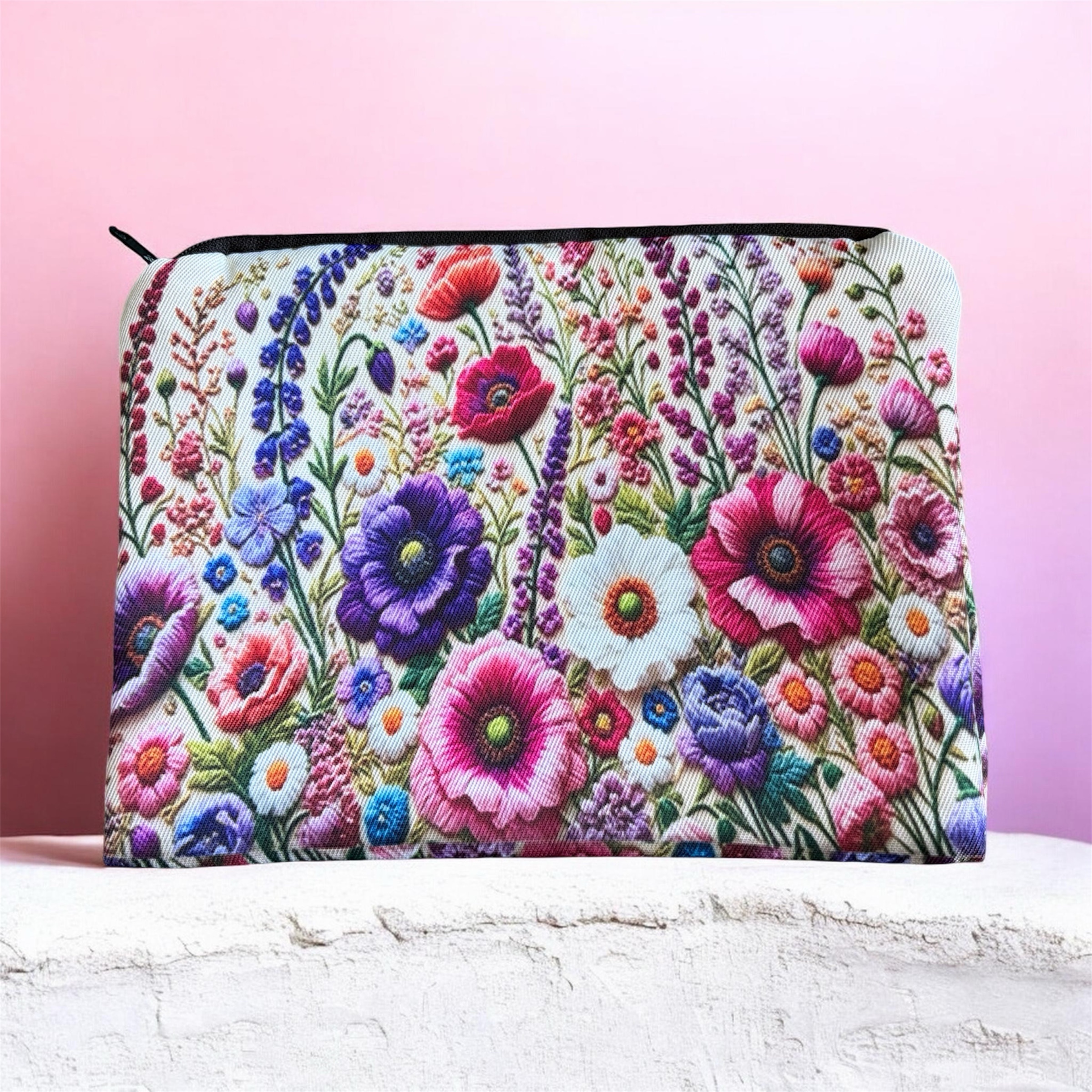 Stoffen Toilettas Bloemen met rits (make-uptasje, etui of reisetui ) 21 x 16 cm