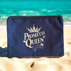 Stoffen Toilettas Prosecco Queen met rits (make-uptasje, etui of reisetui ) 21 x 16 cm